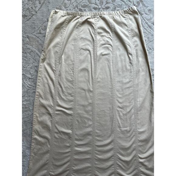 Khaki A-Line Long Skirt Women’s Medium Beige Modest Side Zip Panel Stitching - Picture 2 of 5